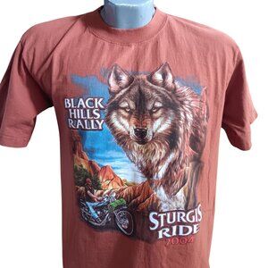 Large T-shirt Vintage 2004 Sturgis Black Hills Rally Wolf & Motorcycle Russia